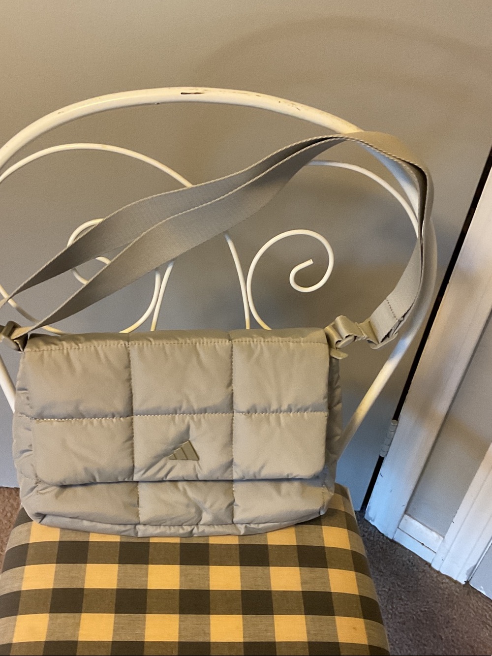 adidas Quilted Crossbody Bag in Light Gray